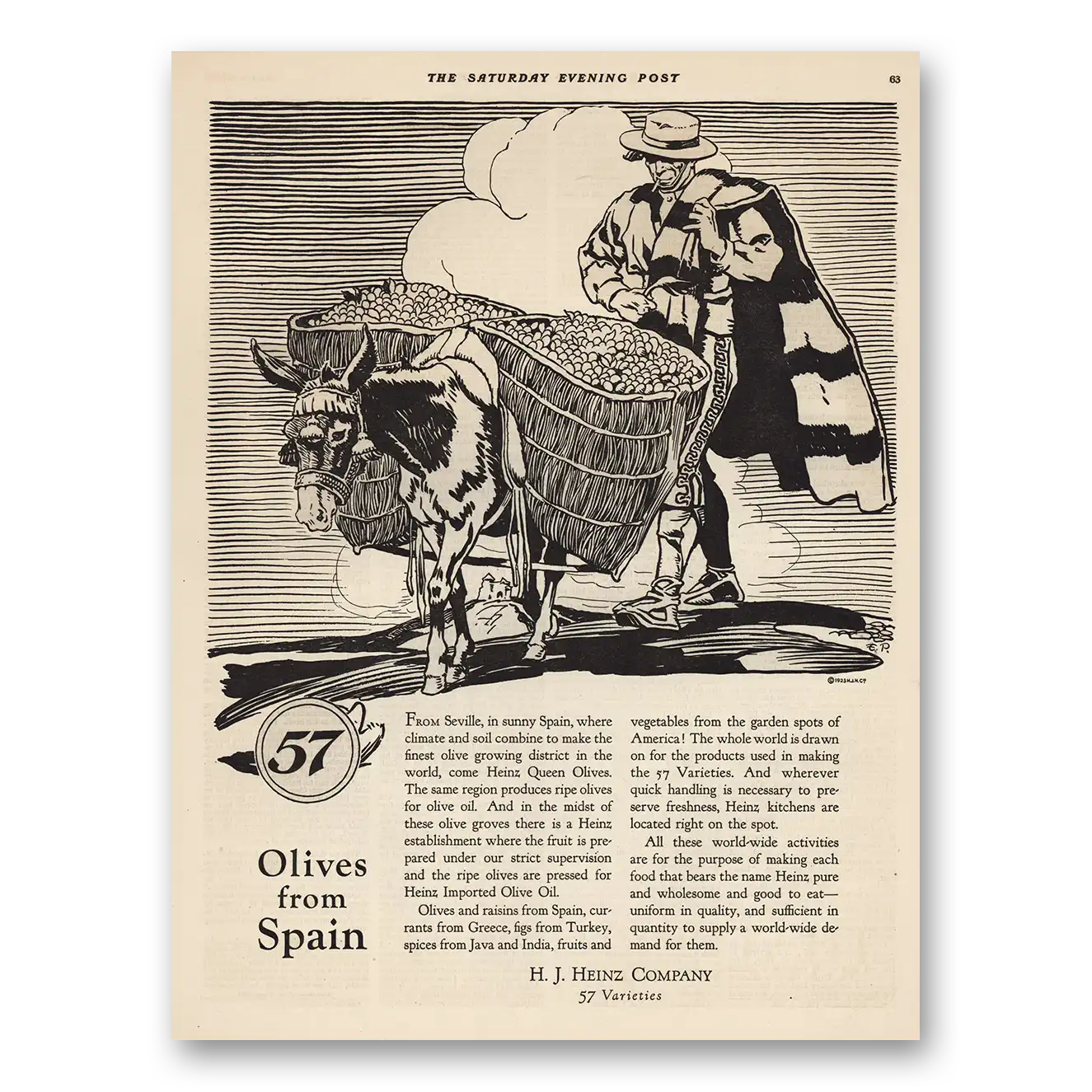 1923 Heinz Olives Spain From Seville Sunny Spain Vintage Magazine Print Ad