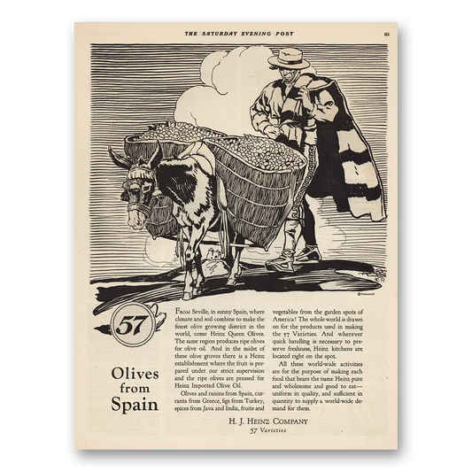 1923 Heinz Olives Spain From Seville Sunny Spain Vintage Magazine Print Ad