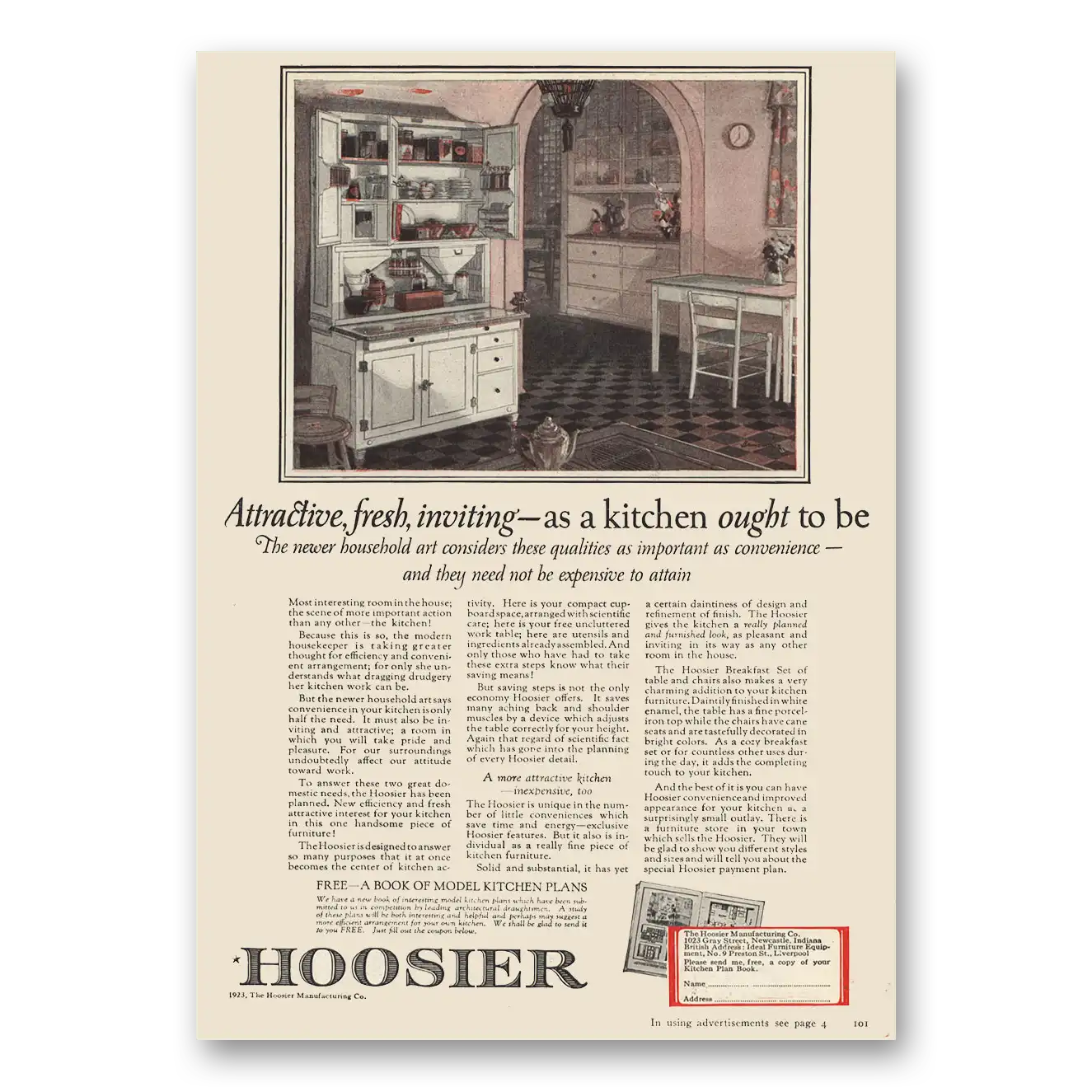 1923 Hoosier Kitchens Attractive Fresh Inviting As a Kitchen Ought To Be Vintage Magazine Print Ad