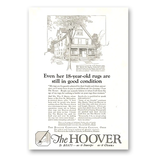 1923 Hoover Vacuum 18 Year Old Rugs Vintage Magazine Print Ad