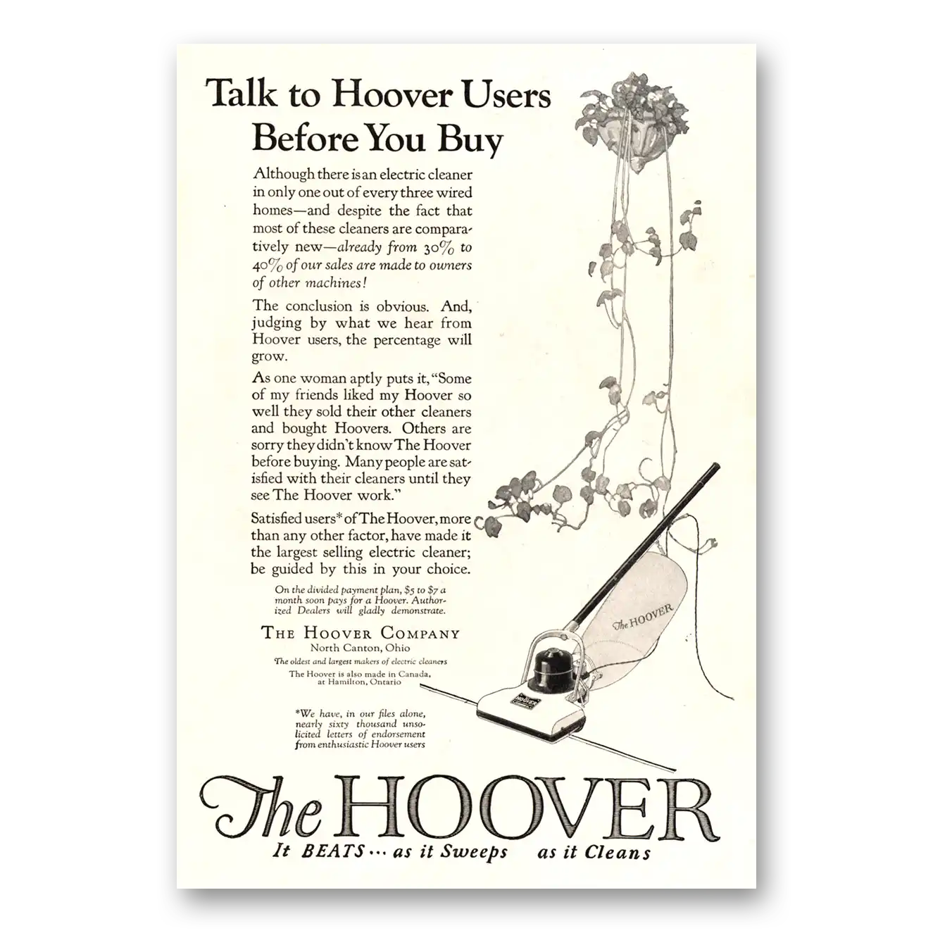 1923 Hoover Vacuum Talk To Hoover Users Before You Buy Vintage Magazine Print Ad