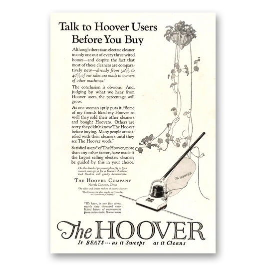 1923 Hoover Vacuum Talk To Hoover Users Before You Buy Vintage Magazine Print Ad