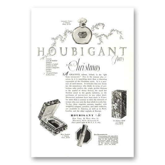 1923 Houbigant Perfumes Paris For Christmas Vintage Magazine Print Ad