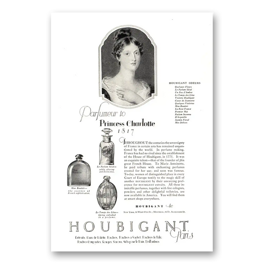 1923 Houbigant Perfumes Parfumeur to Princess Charlotte Vintage Magazine Print Ad