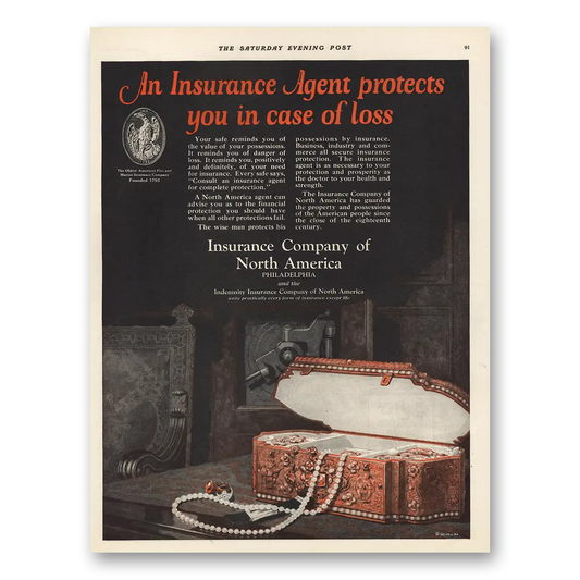 1923 Insurance Company North America INA Protects You In Case of Loss Vintage Magazine Print Ad