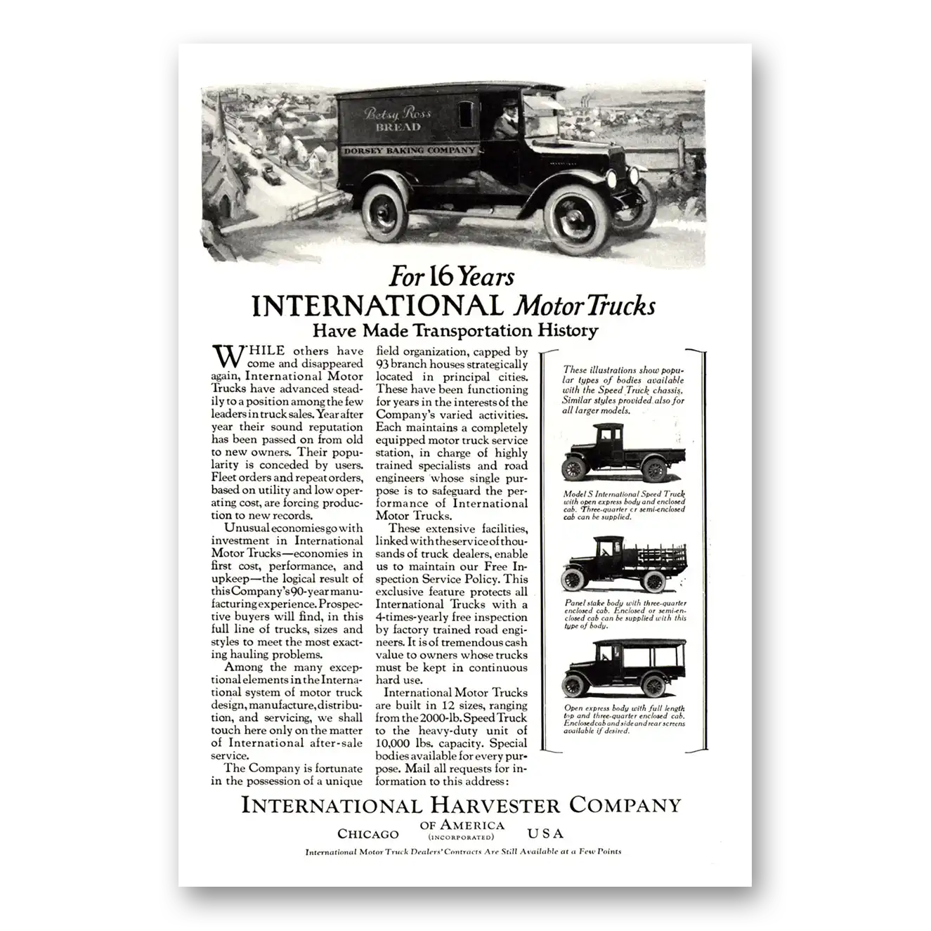 1923 International Trucks For 16 Years Transportation History Vintage Magazine Print Ad