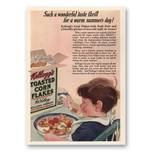 1923 Kelloggs Corn Flakes Wonderful Taste Thrill Vintage Magazine Print Ad