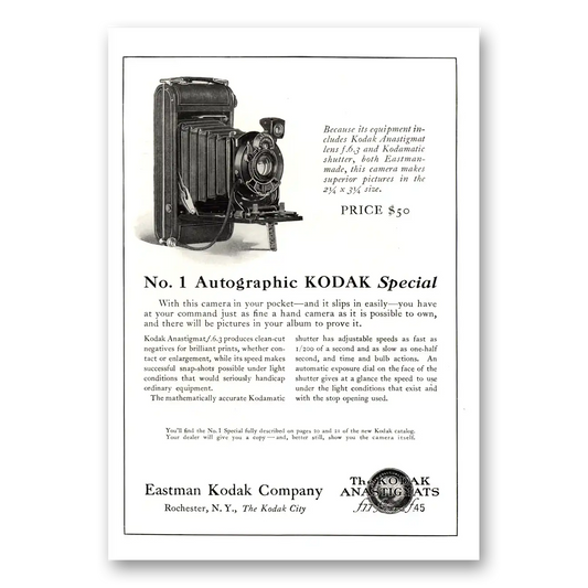 1923 Kodak Autographic Camera No 1 Autographic Vintage Magazine Print Ad