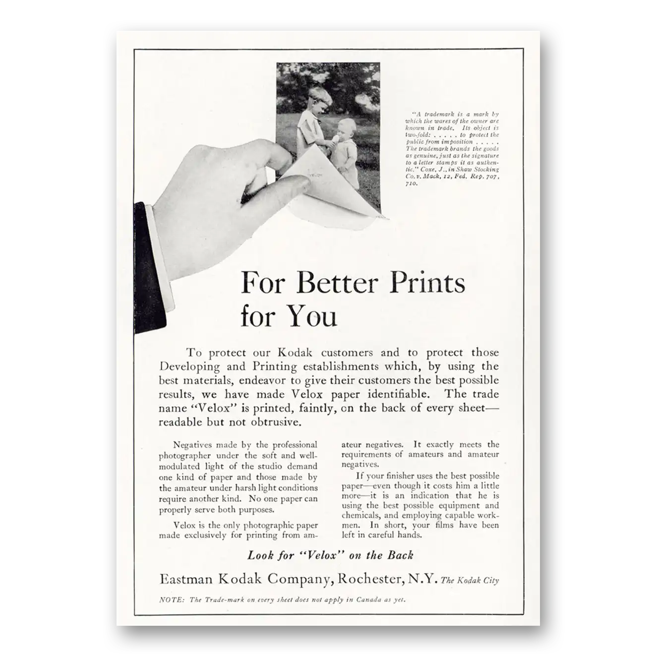 1923 Kodak Film Better Prints For You Vintage Magazine Print Ad