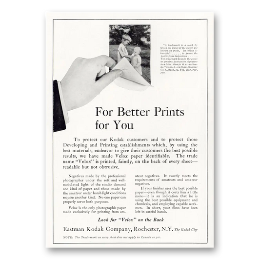 1923 Kodak Film Better Prints For You Vintage Magazine Print Ad