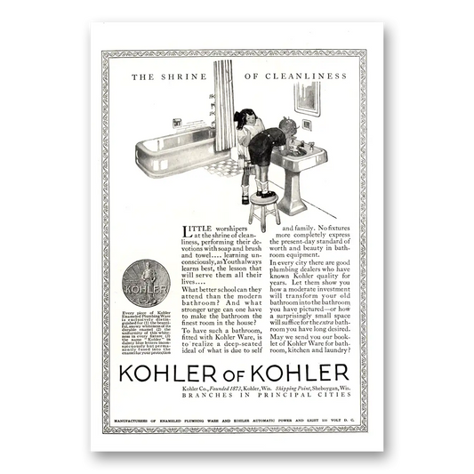 1923 Kohler Shrine of Cleanliness Vintage Magazine Print Ad