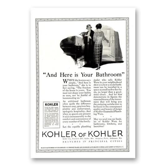 1923 Kohler And Here Is Your Bathroom Vintage Magazine Print Ad