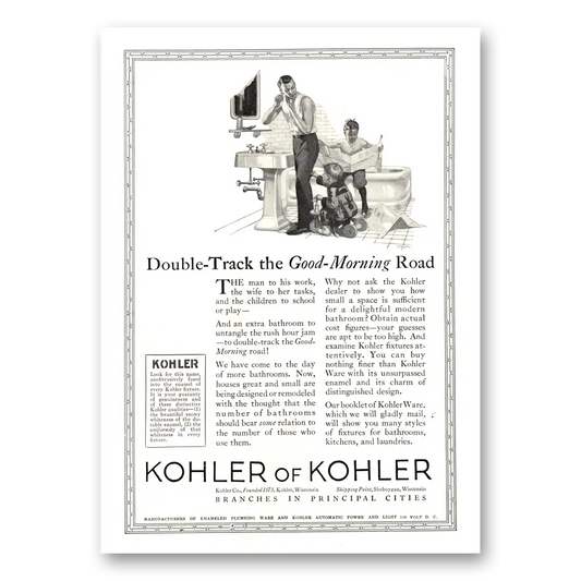 1923 Kohler Double Track the Good Morning Road Vintage Magazine Print Ad