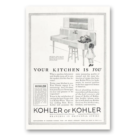 1923 Kohler Your Kitchen Is You Vintage Magazine Print Ad