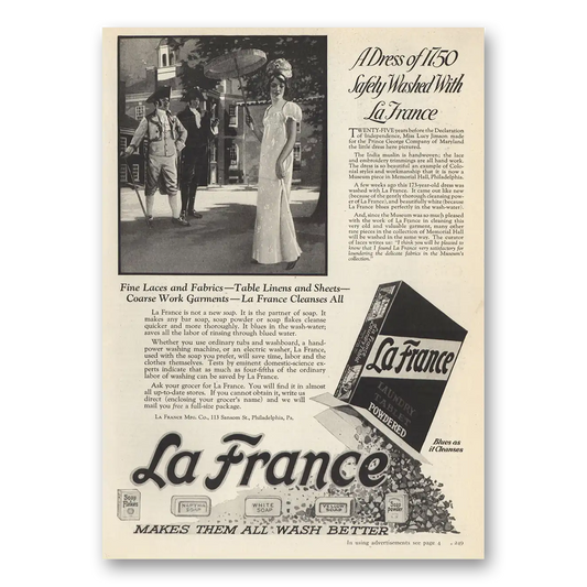 1923 General Foods Laundry Tablet A Dress of 1750 Vintage Magazine Print Ad