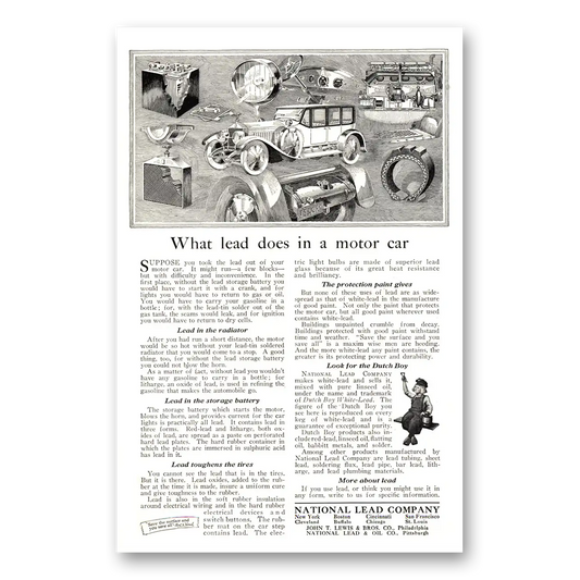 1923 National Lead Company What Lead Does In a Motor Car Vintage Magazine Print Ad