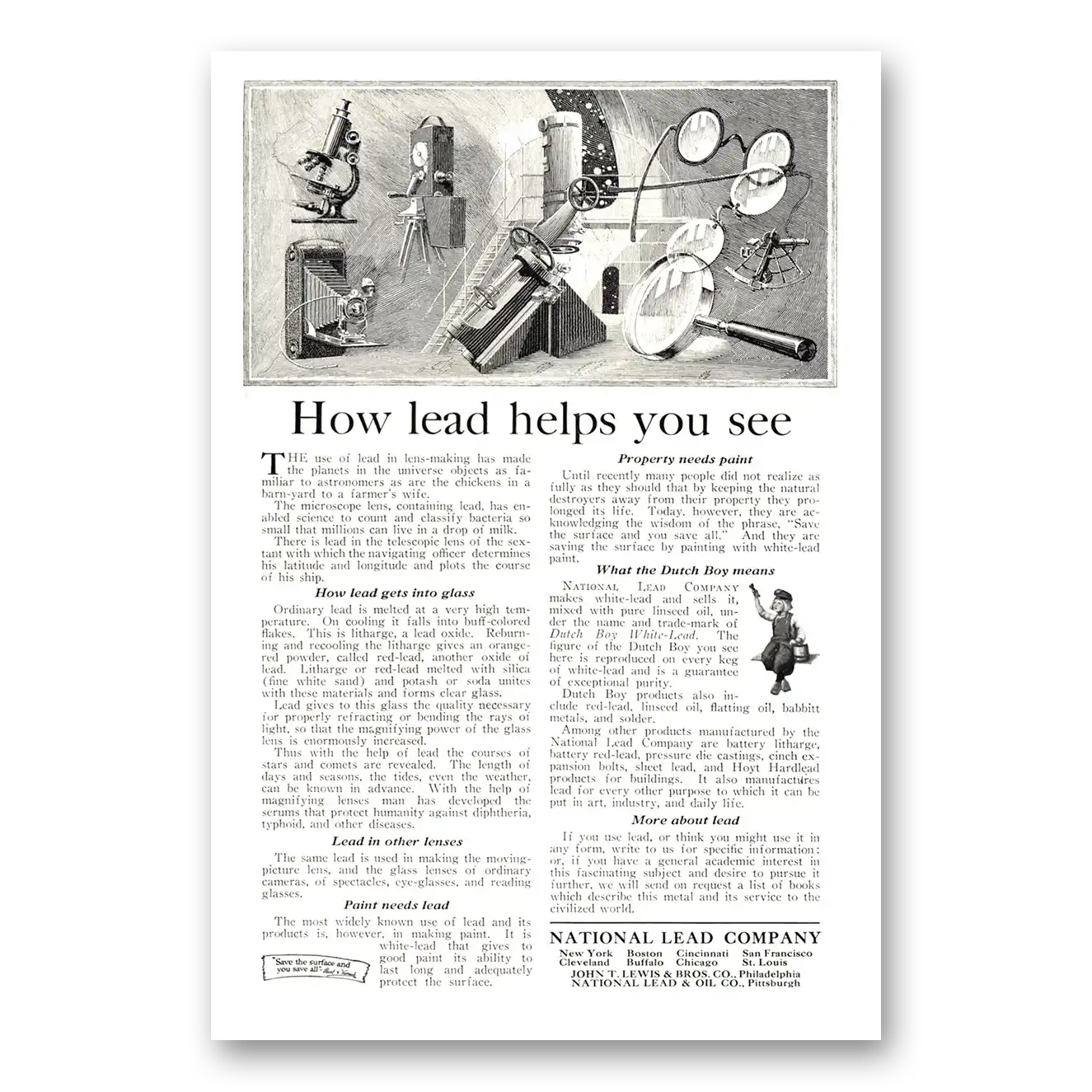 1923 National Lead Company How Lead Helps You See Vintage Magazine Print Ad