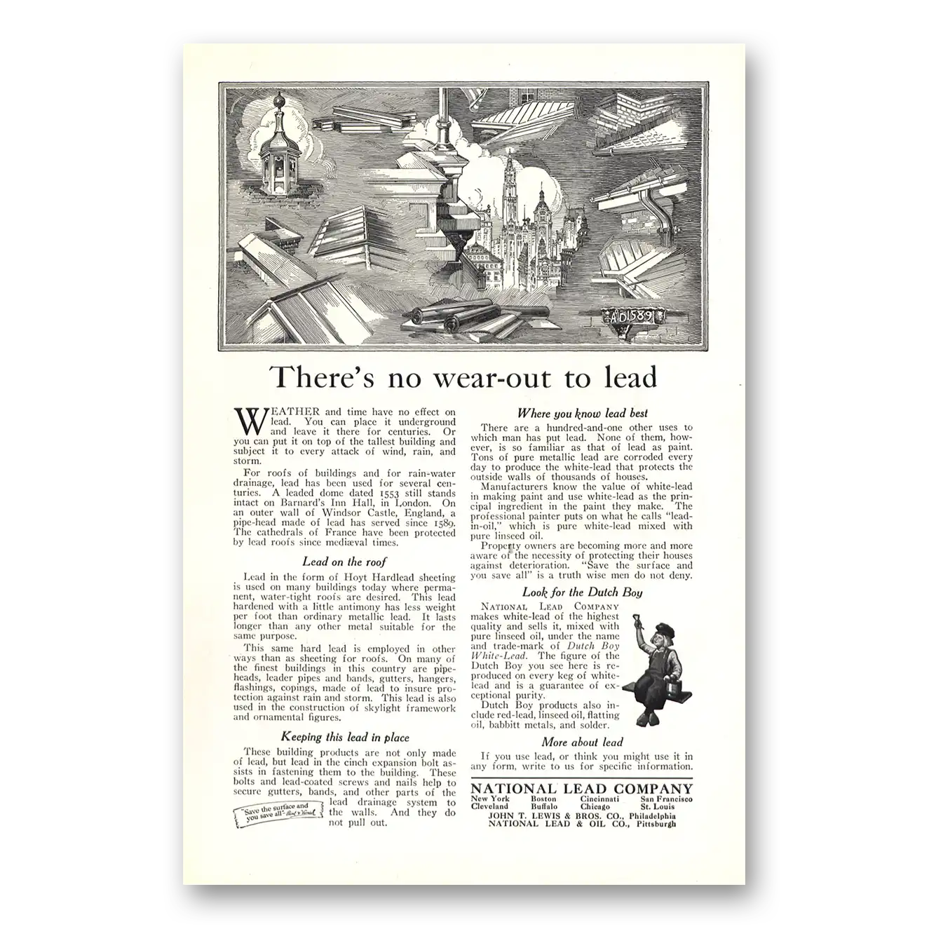 1923 National Lead Company No Wear Out to Lead Vintage Magazine Print Ad