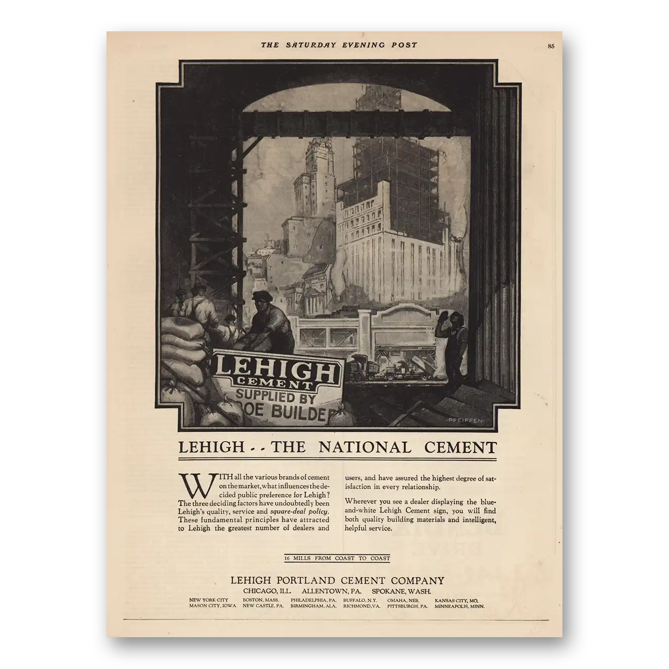 1923 Lehigh Cements The National Cement Vintage Magazine Print Ad