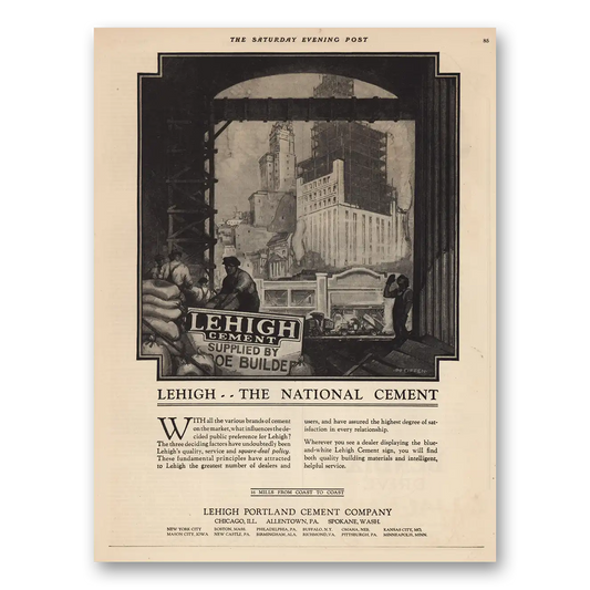 1923 Lehigh Cements The National Cement Vintage Magazine Print Ad