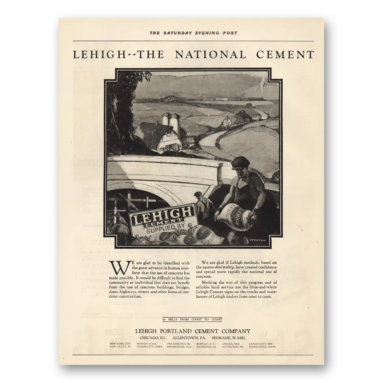 1923 Lehigh Portland Cement The National Cement Vintage Magazine Print Ad