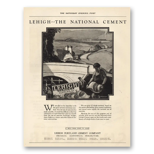 1923 Lehigh Portland Cement The National Cement Vintage Magazine Print Ad