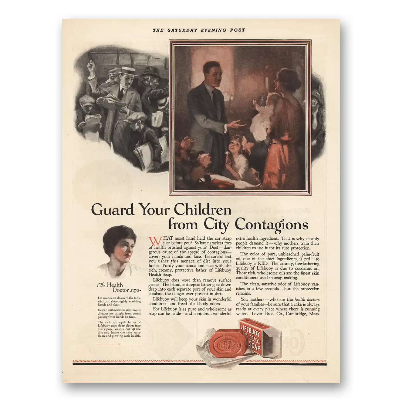 1923 Lifebuoy Soap Guard Your Children From City Contagions Vintage Magazine Print Ad