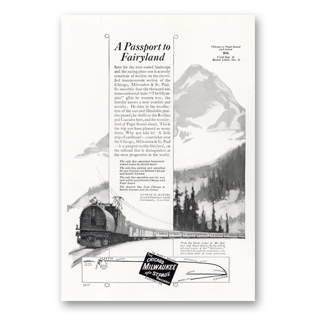 1923 Milwaukee Road Passport to Fairyland Vintage Magazine Print Ad