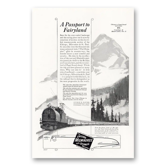 1923 Milwaukee Road Passport to Fairyland Vintage Magazine Print Ad