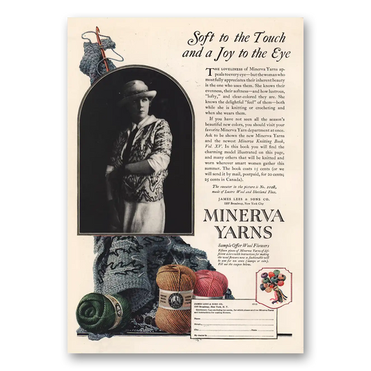 1923 Minerva Yarns Soft to the Touch Joy to the Eye Vintage Magazine Print Ad