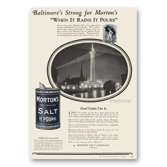 1923 Morton Salt Baltimores Strong for Mortons Vintage Magazine Print Ad