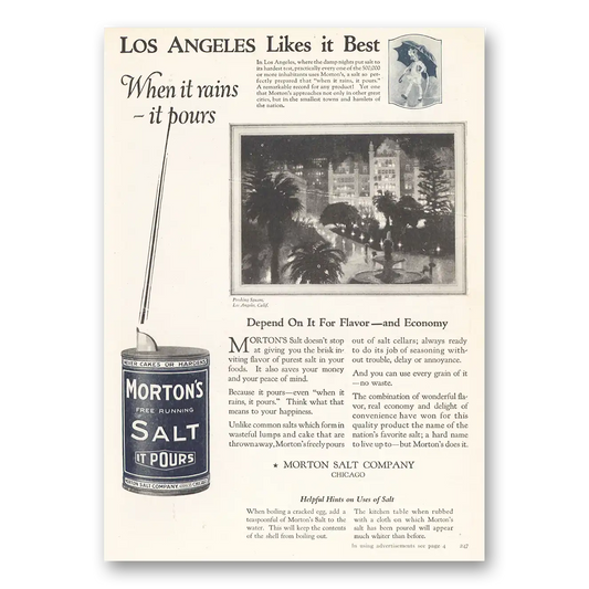 1923 Morton Salt Los Angeles Likes It Best Vintage Magazine Print Ad