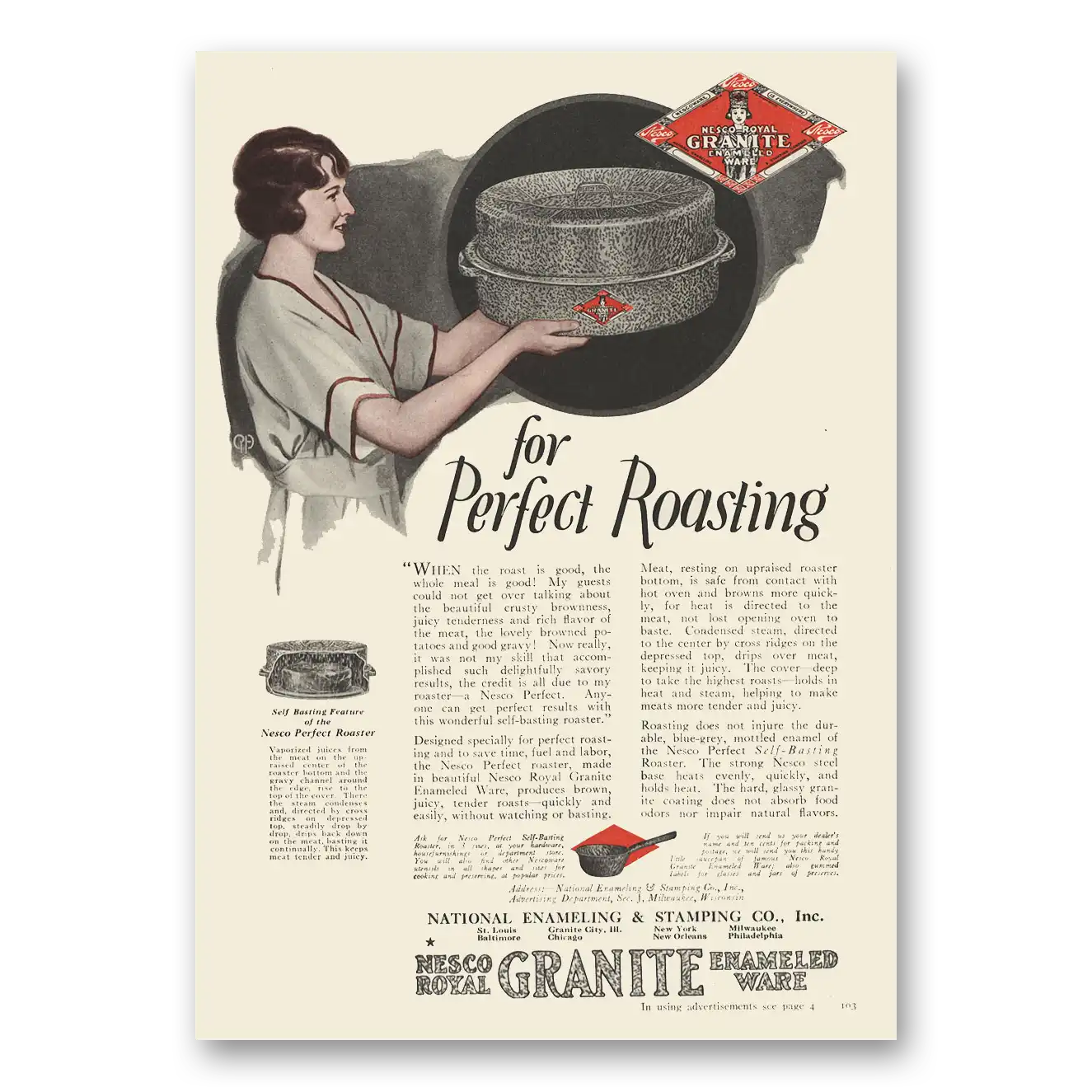 1923 Nesco Roaster Royal Granie Enameled Ware Perfect Roasting Vintage Magazine Print Ad