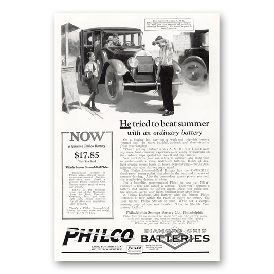 1923 Philco Diamond Grid Batteries He Tried to Beat Summer Vintage Magazine Print Ad