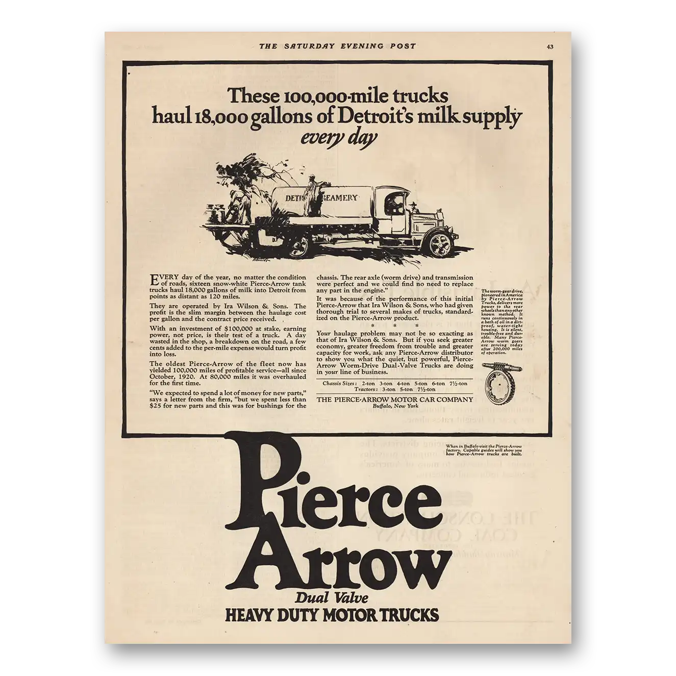 1923 Pierce Arrow Heavy Duty Motor Trucks Detroits Milks Supply Vintage Magazine Print Ad