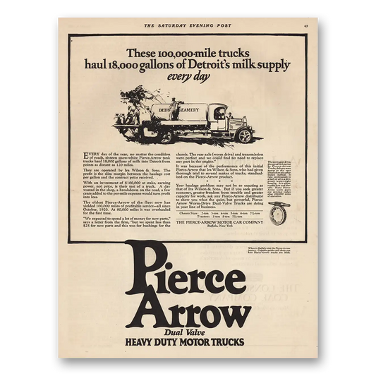 1923 Pierce Arrow Heavy Duty Motor Trucks Detroits Milks Supply Vintage Magazine Print Ad