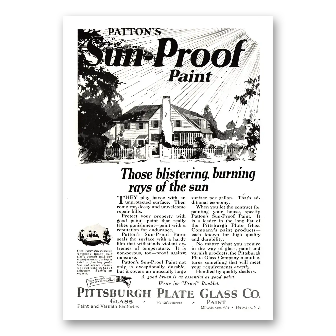 1923 PPG Pittsburgh Plate Glass Pattons Sun Proof Paint Vintage Magazine Print Ad