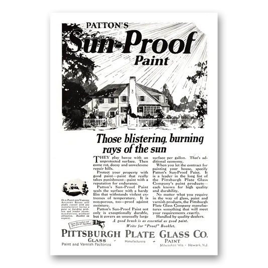 1923 PPG Pittsburgh Plate Glass Pattons Sun Proof Paint Vintage Magazine Print Ad