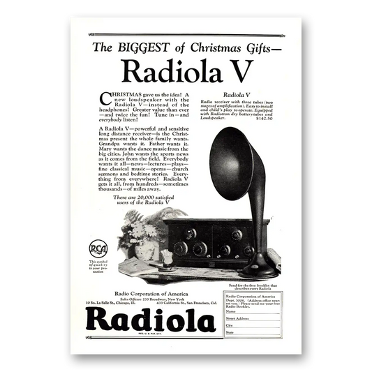 1923 RCA Radiola Radio Biggest of Christmas Gifts Vintage Magazine Print Ad