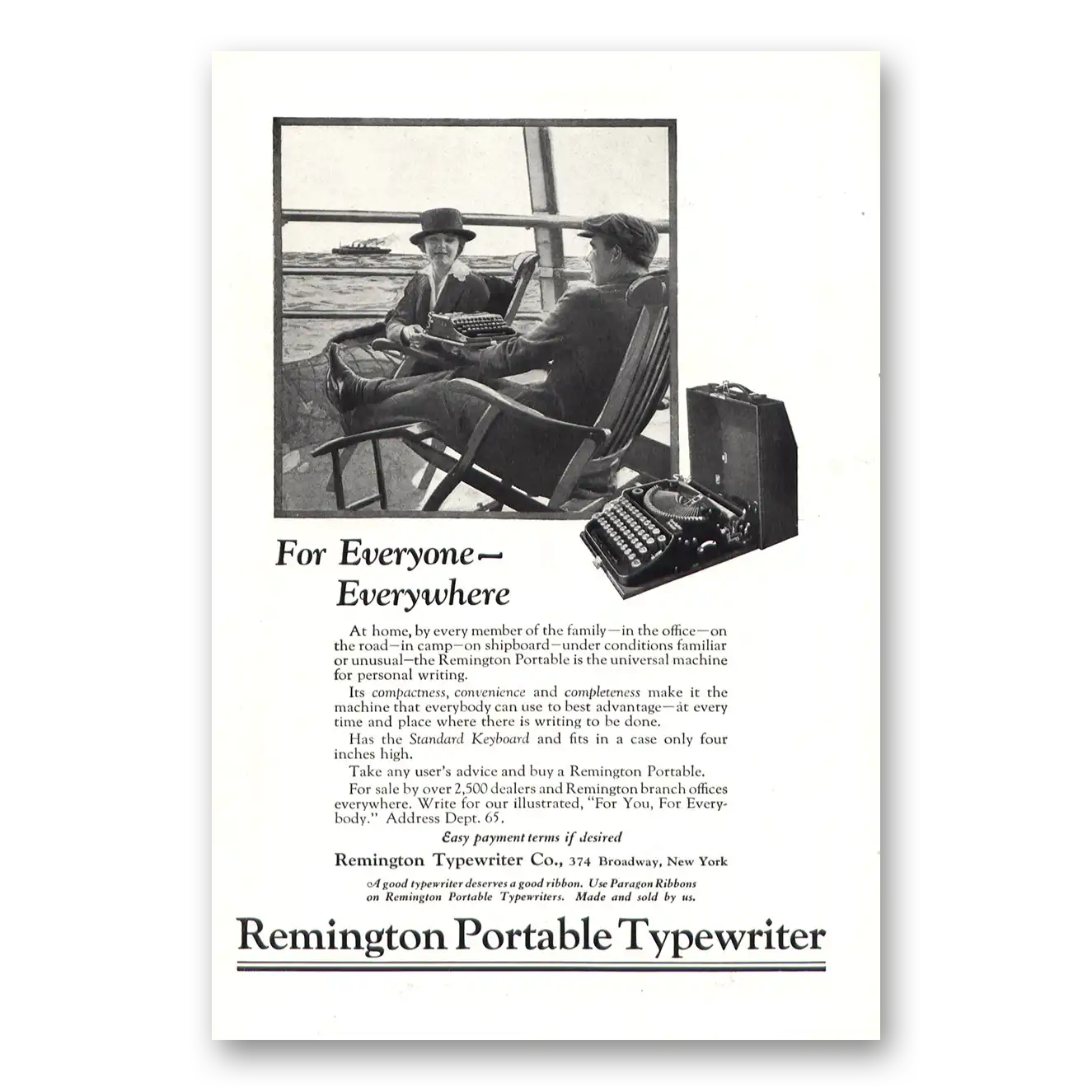 1923 Remington Typewriter Everyone Everywhere Ship Vintage Magazine Print Ad