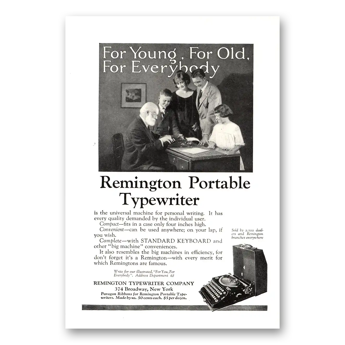 1923 Remington Typewriter For Young Old Everybody Vintage Magazine Print Ad