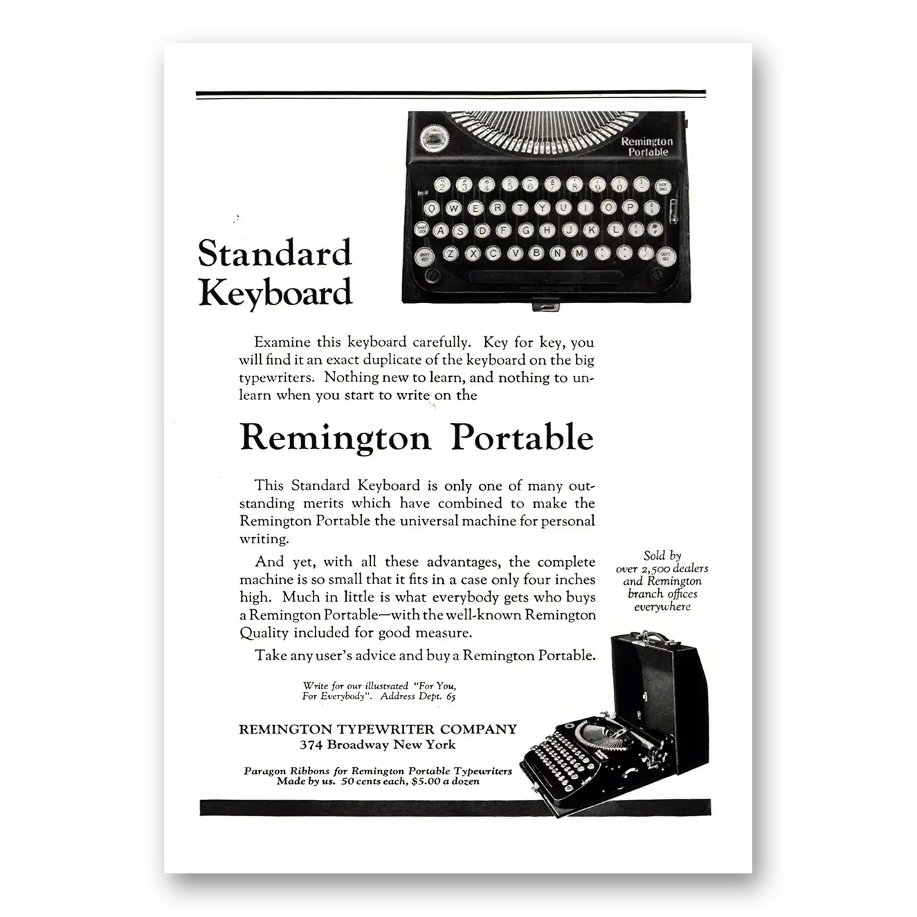 1923 Remington Typewriter Standard Keyboard Vintage Magazine Print Ad