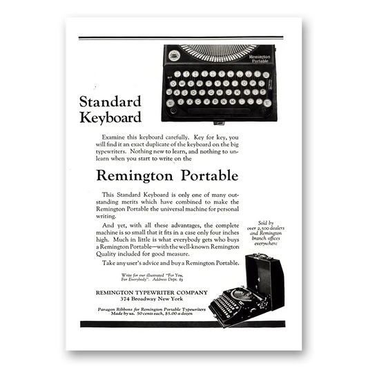 1923 Remington Typewriter Standard Keyboard Vintage Magazine Print Ad