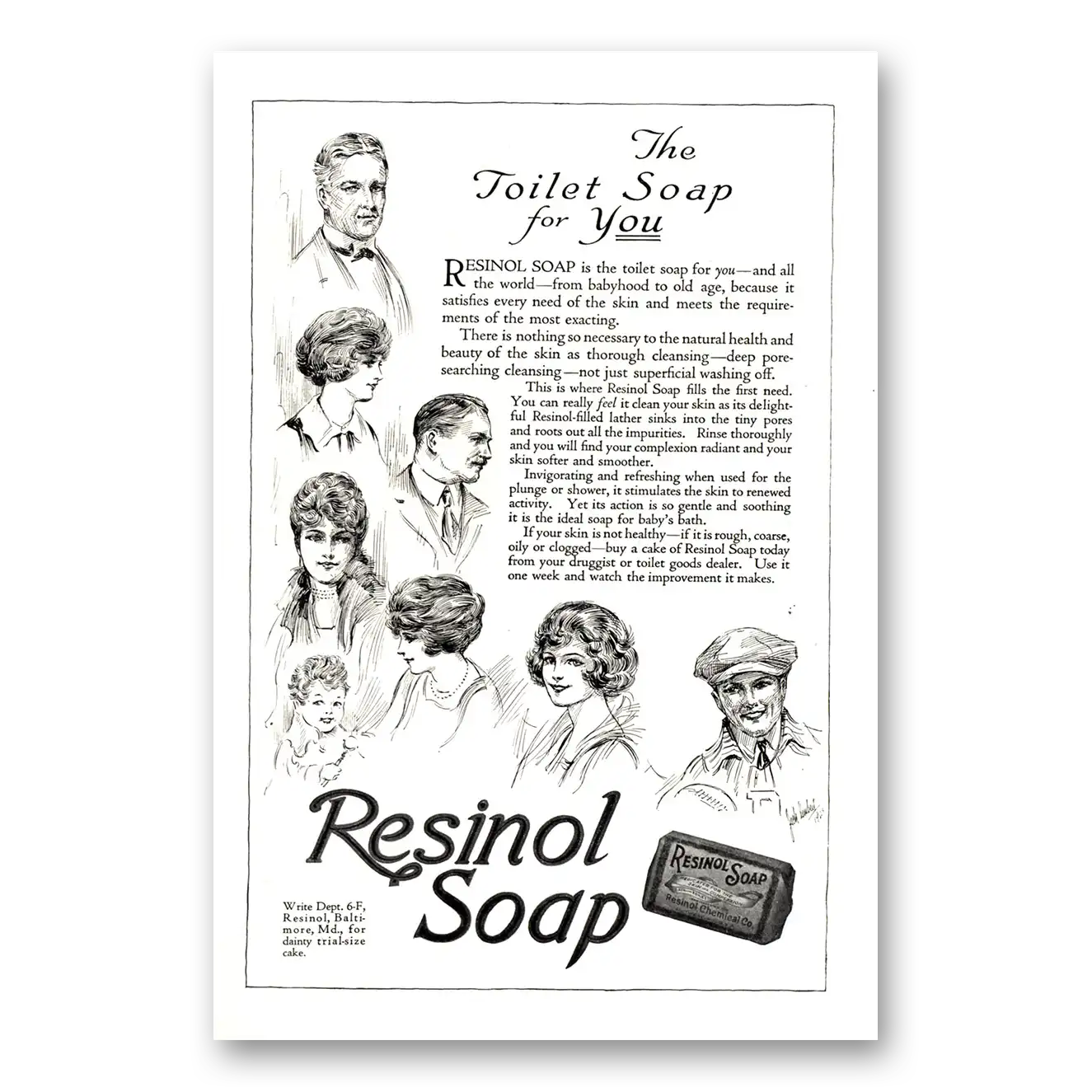 1923 Resinol Soap Toilet Soap for You Vintage Magazine Print Ad