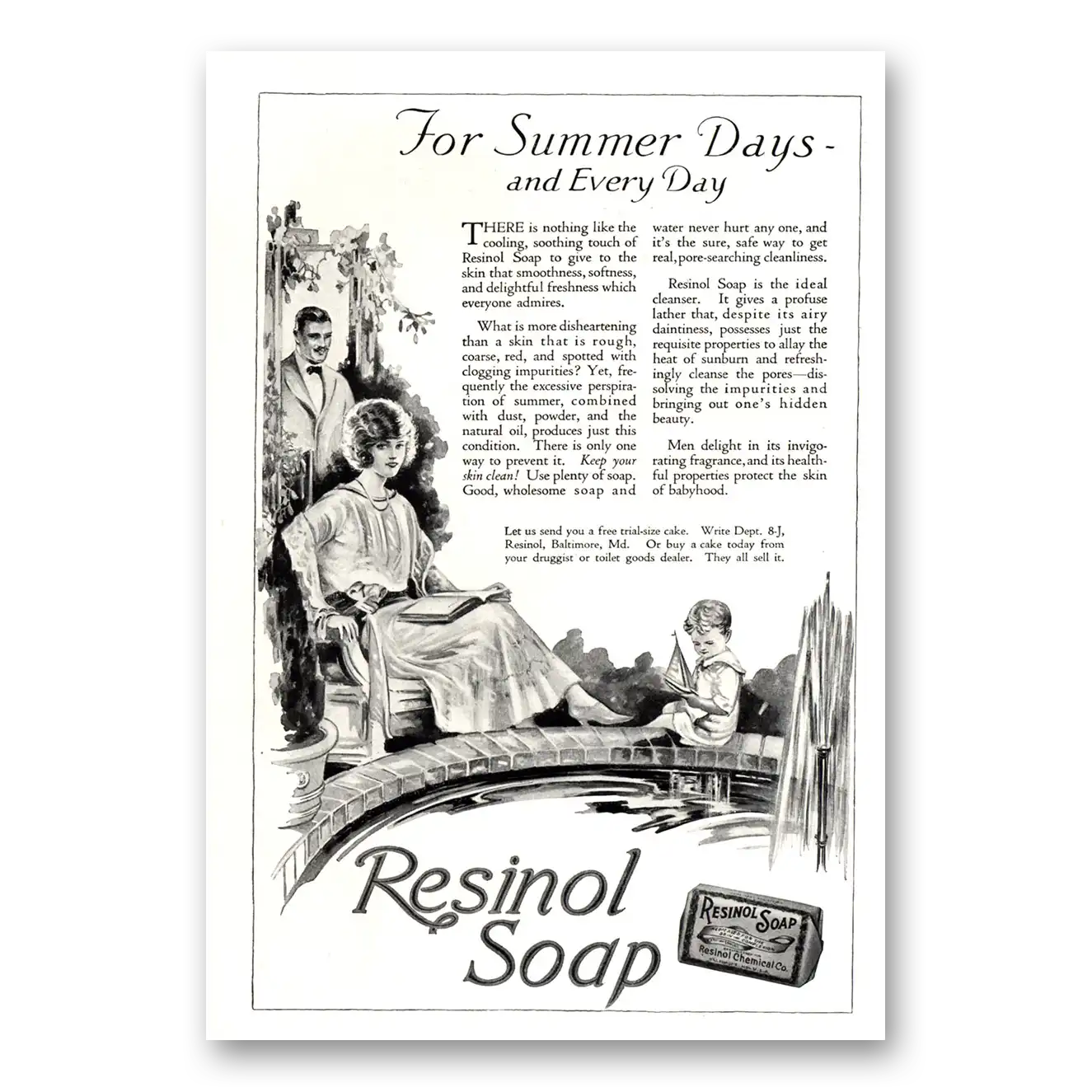 1923 Resinol Soap Summer Days and Every Day Vintage Magazine Print Ad