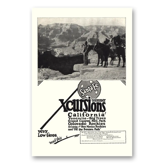 1923 Santa Fe Railway Summer Xcursions California Vintage Magazine Print Ad