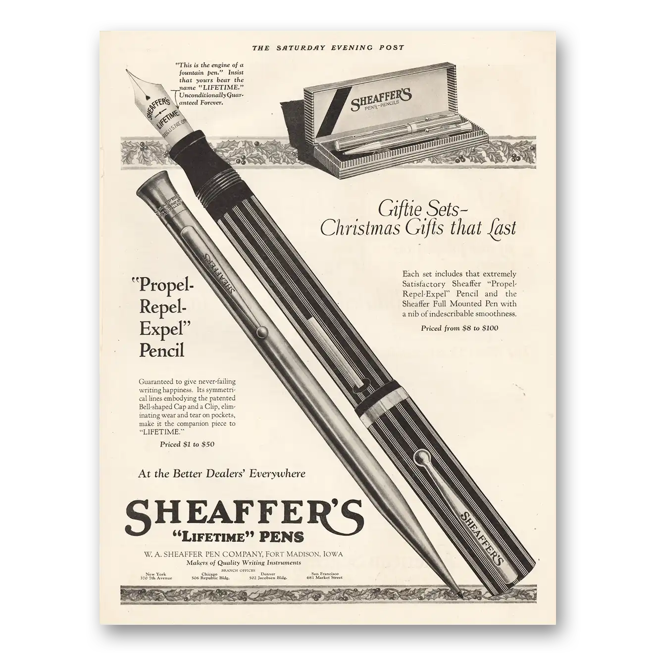 1923 Sheaffer Pen Propel Repel Expel Pencil Vintage Magazine Print Ad