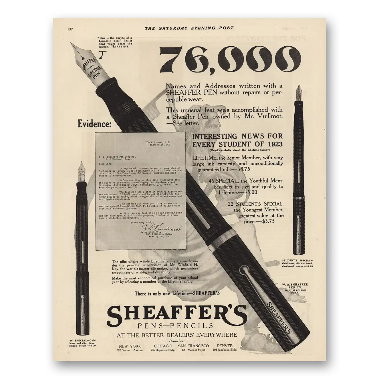 1923 Sheaffer Pen 76000 Names and Addresses Vintage Magazine Print Ad