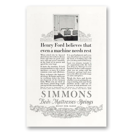 1923 Simmons Bed Mattresses Bed Mattress Springs Henry Ford Believes Vintage Magazine Print Ad