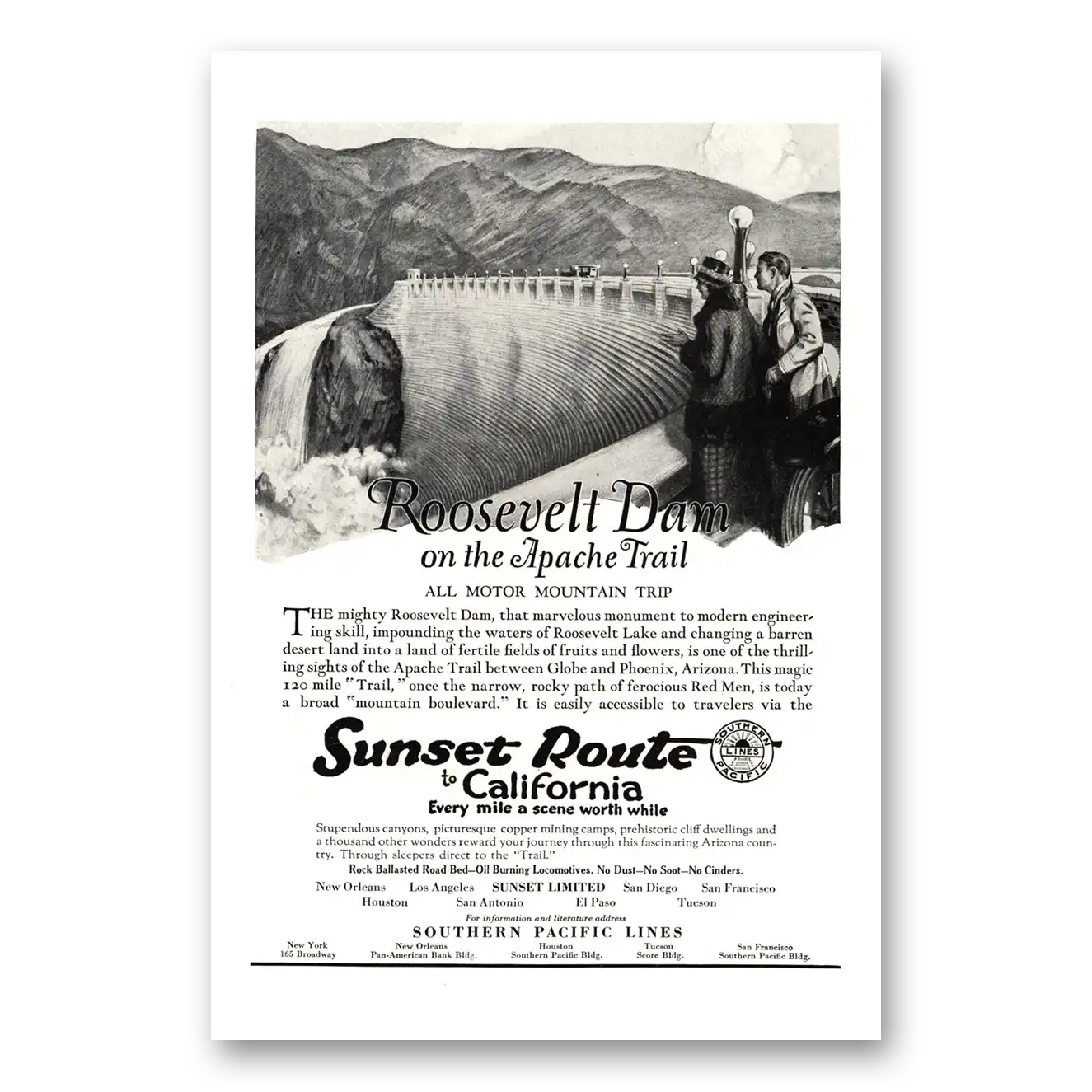 1923 Southern Pacific Roosevelt Dam Vintage Magazine Print Ad